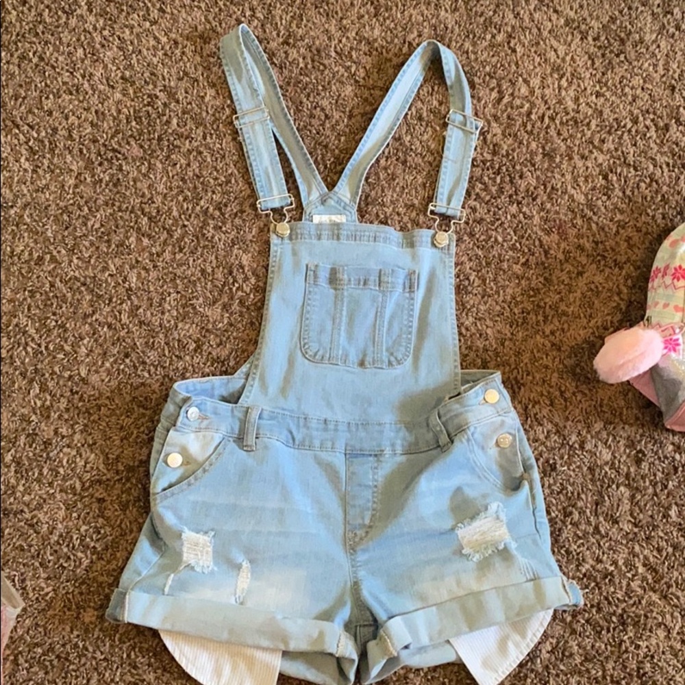 Light jeans short overalls